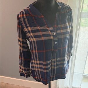 Honey Belle Summer Plaid Flowy Loose Blouse button and gathered detail